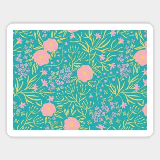 Tranquil Green Floral Pattern Magnet
